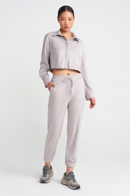 Wholesale Womens Gray Suede Jogger Pants