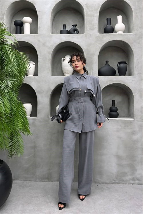 Wholesale Womens Gray Two-Piece Hijab Set