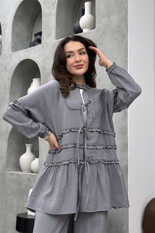 Wholesale Womens Gray Two-Piece Hijab Set
