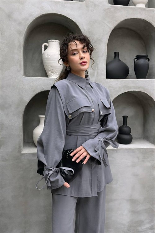 Wholesale Womens Gray Two-Piece Hijab Set