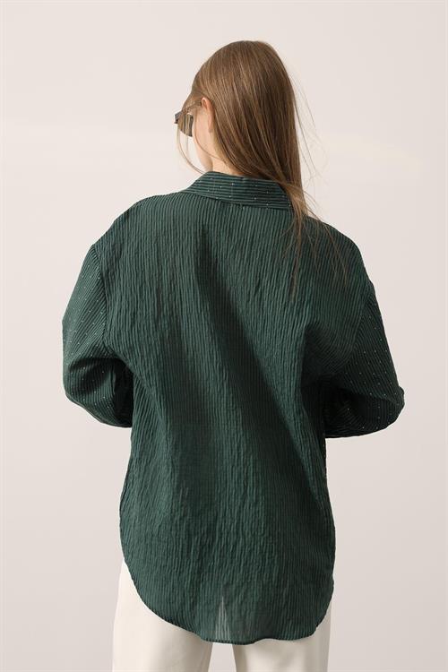 Wholesale Womens Green Chiffon Shirt with Rhinestone Embellishment
