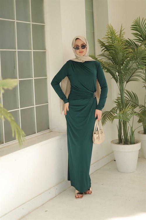 Wholesale Womens Green Maxi Hijab Dress