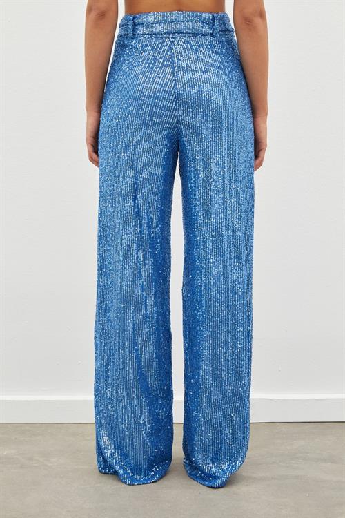 Wholesale Womens Indigo Sequined Trousers with Belt