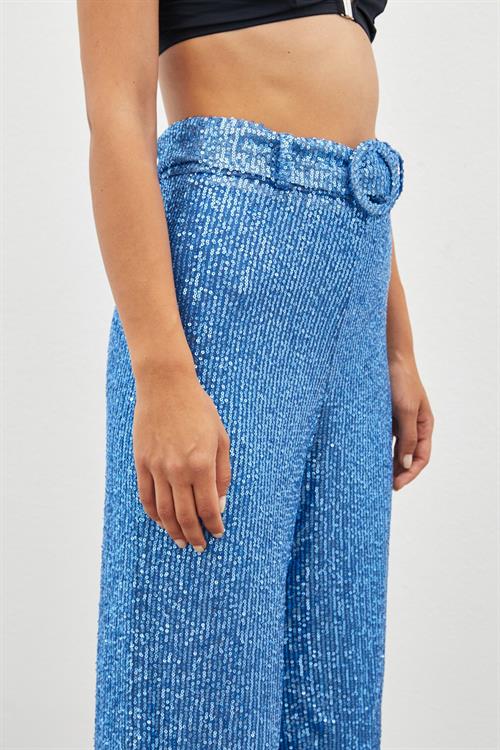 Wholesale Womens Indigo Sequined Trousers with Belt