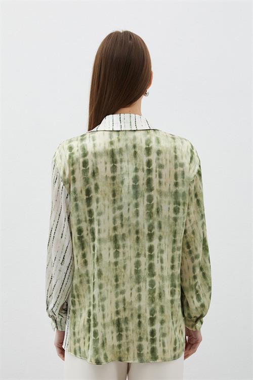 Wholesale Womens Khaki Balloon-Sleeve Patterned Shirt