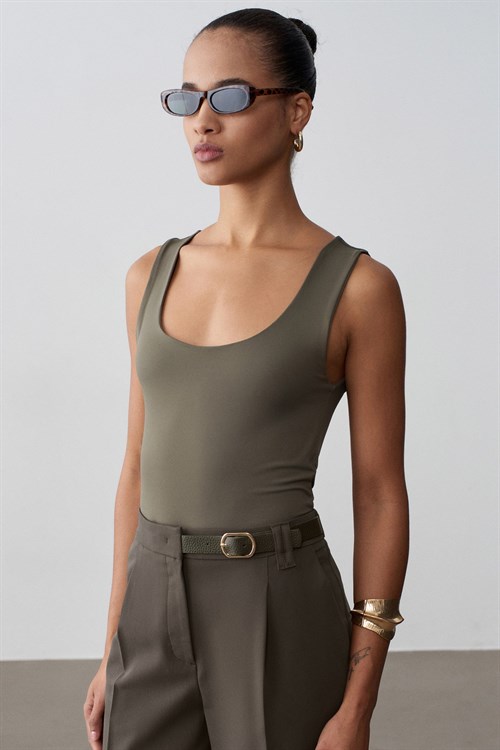 Wholesale Womens Khaki Basic Tank Top with Thick Straps
