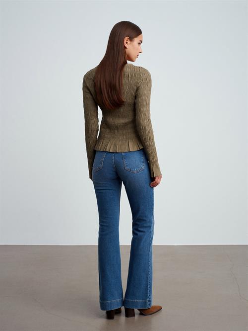 Wholesale Womens Khaki Buttoned Shirred Knit Top