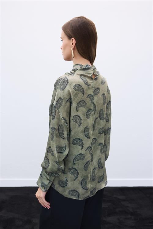 Wholesale Womens Khaki Cowl-Neck Patterned Blouse
