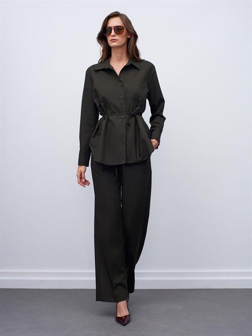 Wholesale Womens Khaki Elastic Waist Suede Trousers