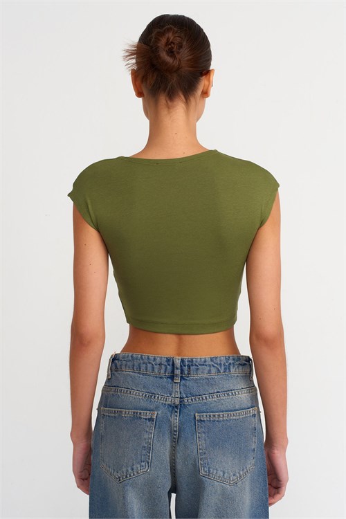 Wholesale Womens Khaki Modal-Cotton Cropped T-Shirt