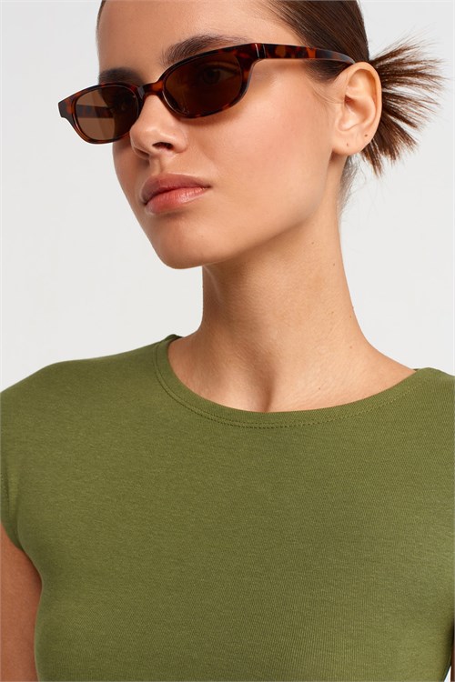 Wholesale Womens Khaki Modal-Cotton Cropped T-Shirt