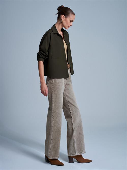 Wholesale Womens Khaki Oversized Shirt with Patch Pockets