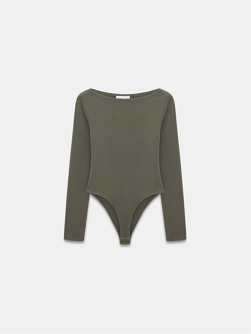 Wholesale Womens Khaki Scoop-Neck Bodysuit