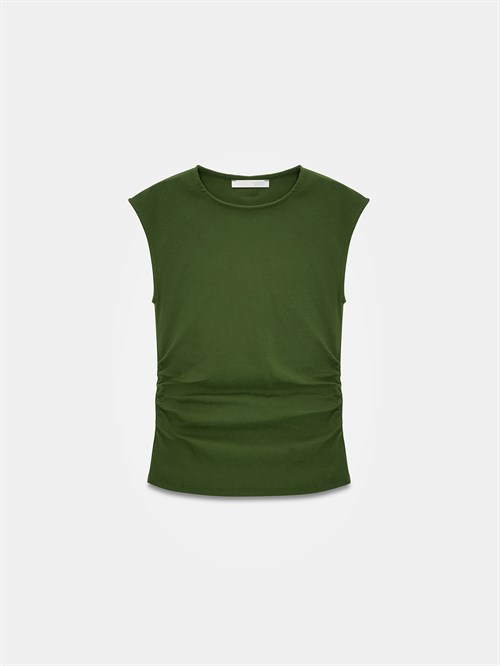 Wholesale Womens Khaki Side Gathered T-Shirt