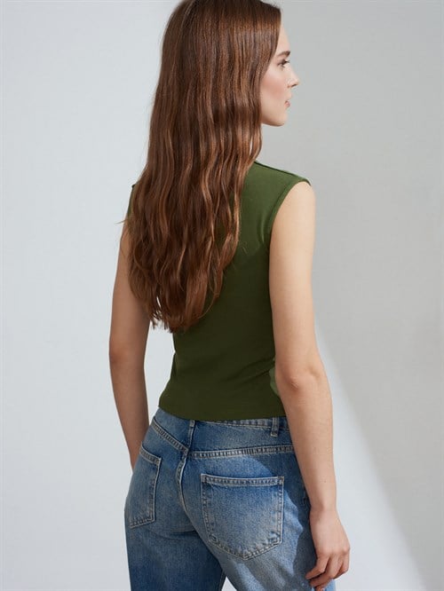 Wholesale Womens Khaki Side Gathered T-Shirt