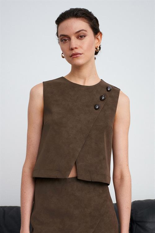 Wholesale Womens Khaki Sleeveless Asymmetrical Top