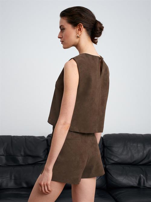 Wholesale Womens Khaki Sleeveless Asymmetrical Top