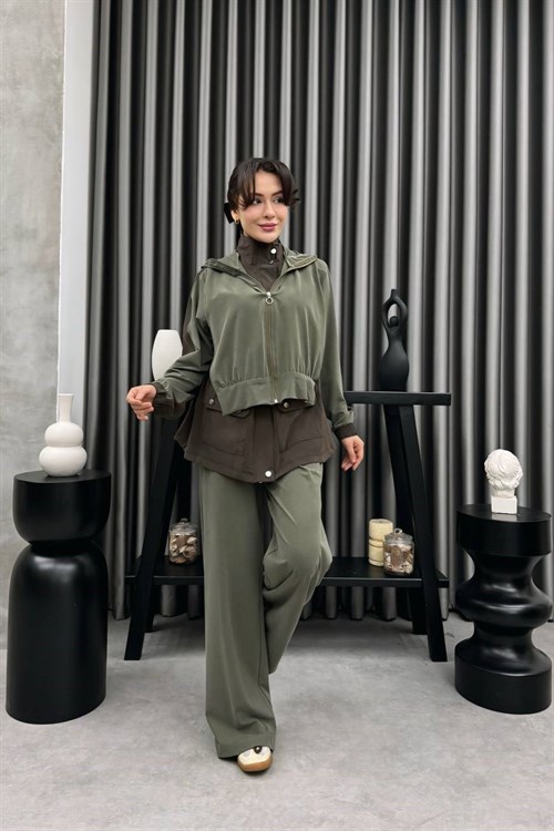 Wholesale Womens Khaki Two-Piece Hijab Set
