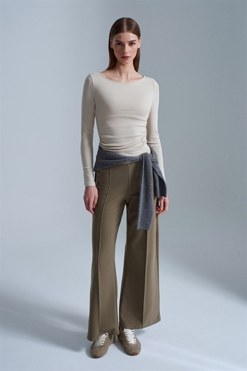 Wholesale Womens Khaki Wide Leg Trousers