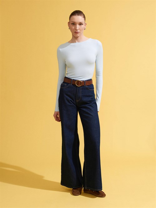 Wholesale Womens Light Blue Cashmere Lightweight Knit Boat-Neck Sweater