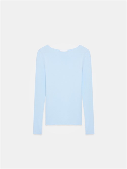 Wholesale Womens Light Blue Cashmere Lightweight Knit Boat-Neck Sweater