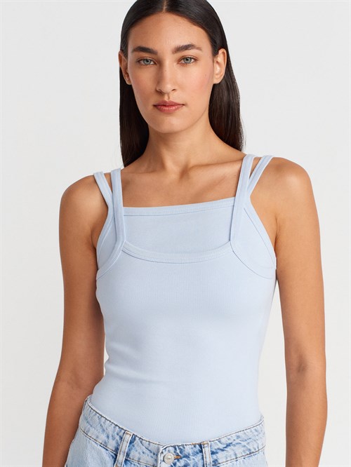 Wholesale Womens Light Blue Double Straps Tank Top