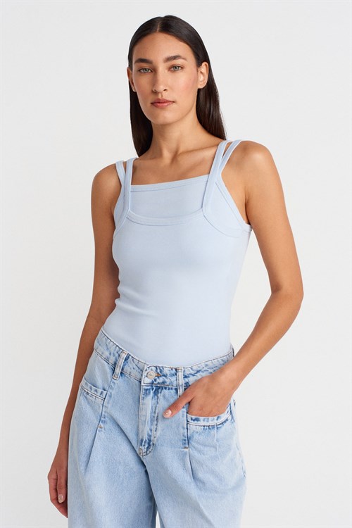 Wholesale Womens Light Blue Double Straps Tank Top