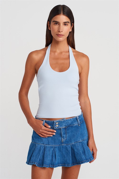 Wholesale Womens Light Blue Halter Neck Top