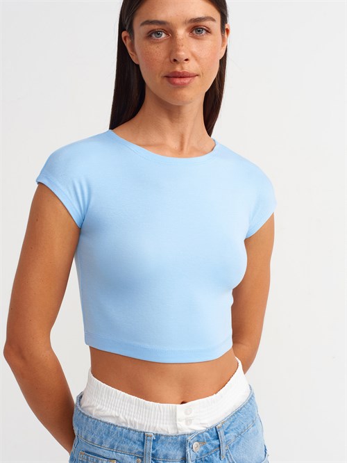 Wholesale Womens Light Blue Modal Cotton Crop T-Shirt