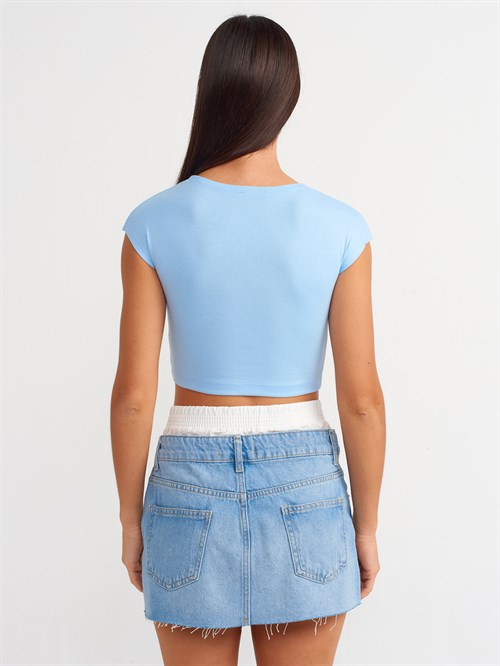 Wholesale Womens Light Blue Modal Cotton Crop T-Shirt