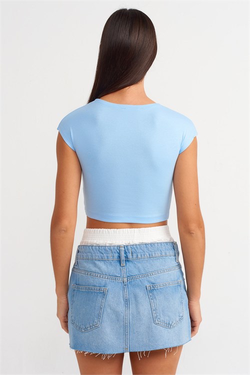 Wholesale Womens Light Blue Modal-Cotton Cropped T-Shirt