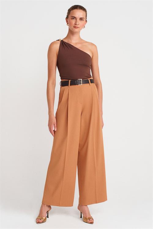 Wholesale Womens Light Brick Double Pleated Trousers with Belt