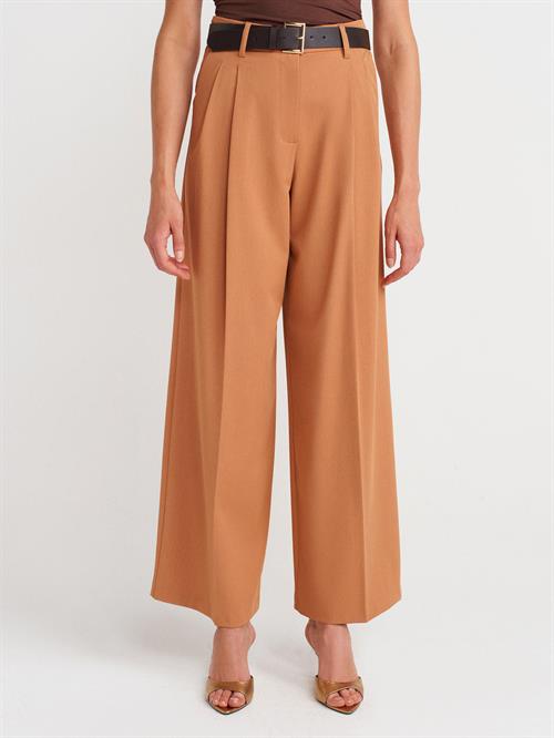 Wholesale Womens Light Brick Double Pleated Trousers with Belt