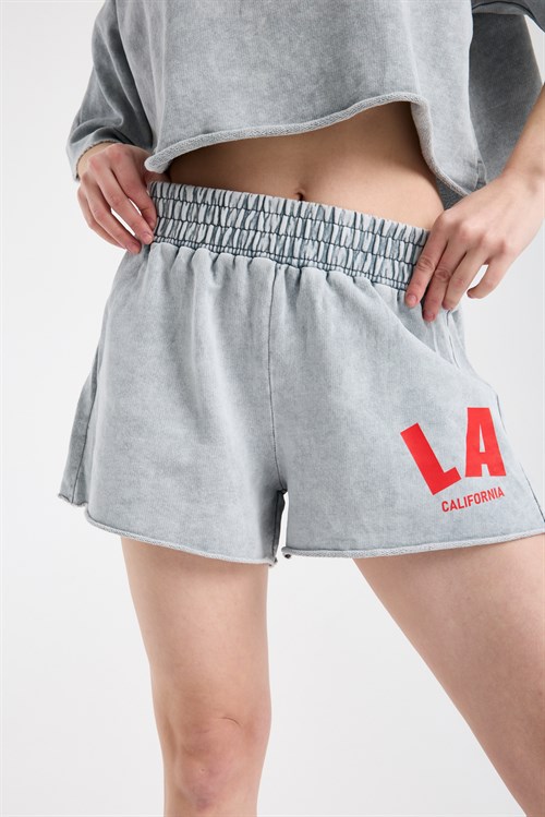 Wholesale Womens Light Gray LA Print Shorts Set