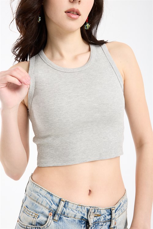 Wholesale Womens Light Gray Ribbed Crop Top