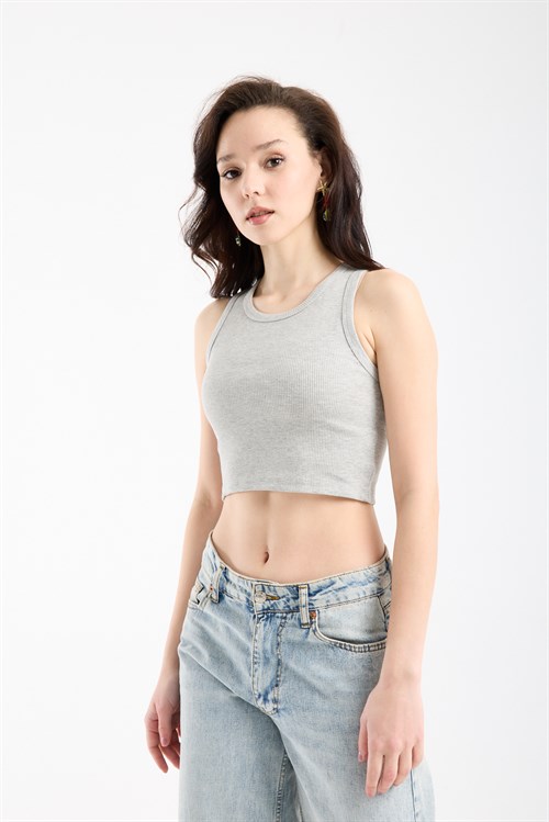 Wholesale Womens Light Gray Ribbed Crop Top