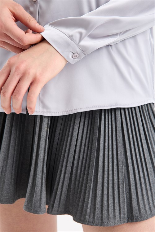 Wholesale Womens Light Gray Satin Long-Sleeve Shirt