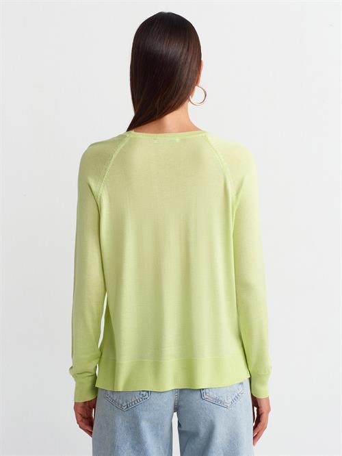 Wholesale Womens Light Green Fine Knit Blouse with Raglan Sleeves and Side Slits
