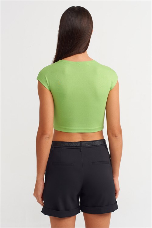 Wholesale Womens Light Green Modal-Cotton Cropped T-Shirt