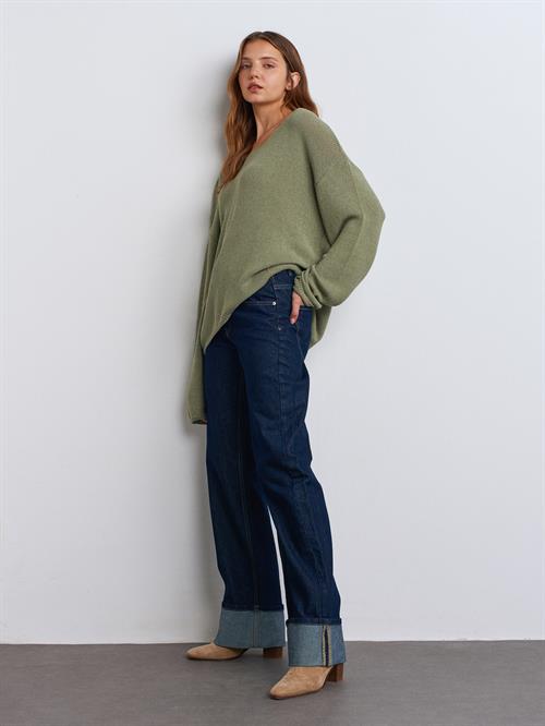 Wholesale Womens Light Khaki Scoop-Neck Flowy Sweater