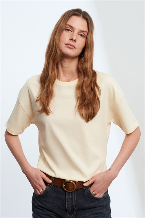 Wholesale Womens Light Yellow Basic T-Shirt