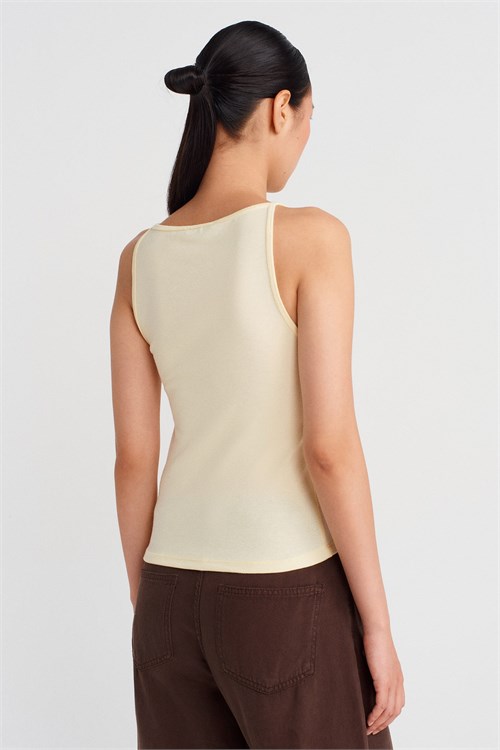 Wholesale Womens Light Yellow Beige Cotton-Modal Sleeveless Top