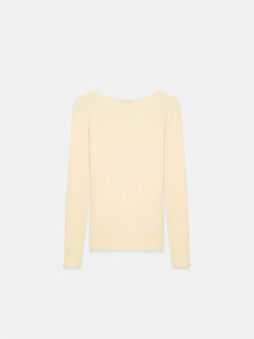 Wholesale Womens Light Yellow Cashmere Lightweight Knit Boat-Neck Sweater