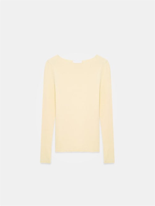 Wholesale Womens Light Yellow Cashmere Lightweight Knit Boat-Neck Sweater
