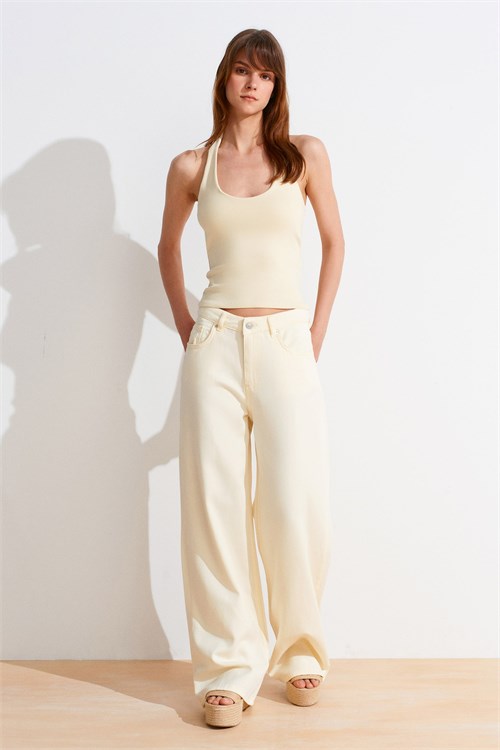 Wholesale Womens Light Yellow Cotton Halter Top