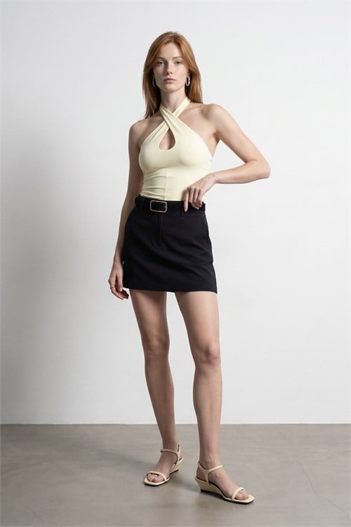 Wholesale Womens Light Yellow Cross-Front Halter Top