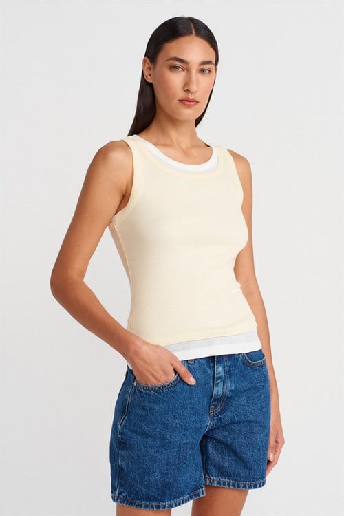 Wholesale Womens Light Yellow Double Layer Cotton Top