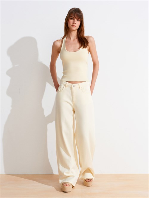 Wholesale Womens Light Yellow Halter Neck Top