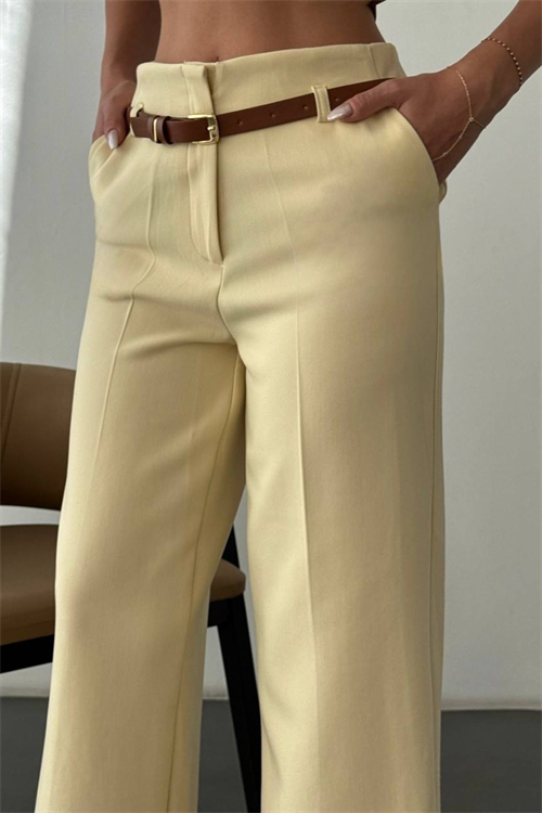Wholesale Womens Light Yellow High-Waisted Wide-Leg Trousers