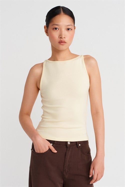Wholesale Womens Light Yellow Modal Cotton Sleeveless Top